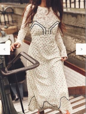 Free People Sweet Hearts Midi Dress in Ivory Combo. 
